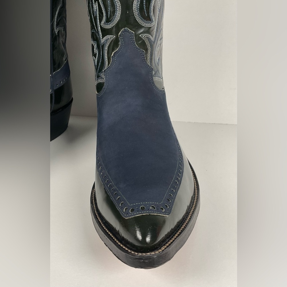 Vintage Justin Algonquin Toe Cowboy Boots | Royal Blue | Patent Leather | 12 EE - Picture 10 of 16
